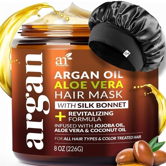 Argan Other - Hair Mask & Silk Bonnet Sleeping Set, Deep Conditioner Leave-In Dry Dama…​​​